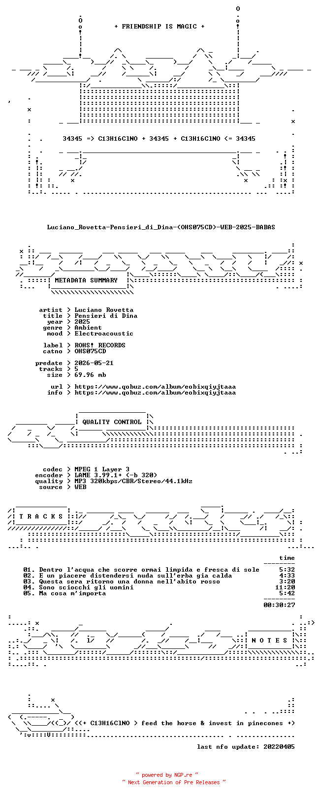 NFO for the release Luciano_Rovetta-Pensieri_di_Dina-(OHS075CD)-WEB-2025-BABAS by BABAS