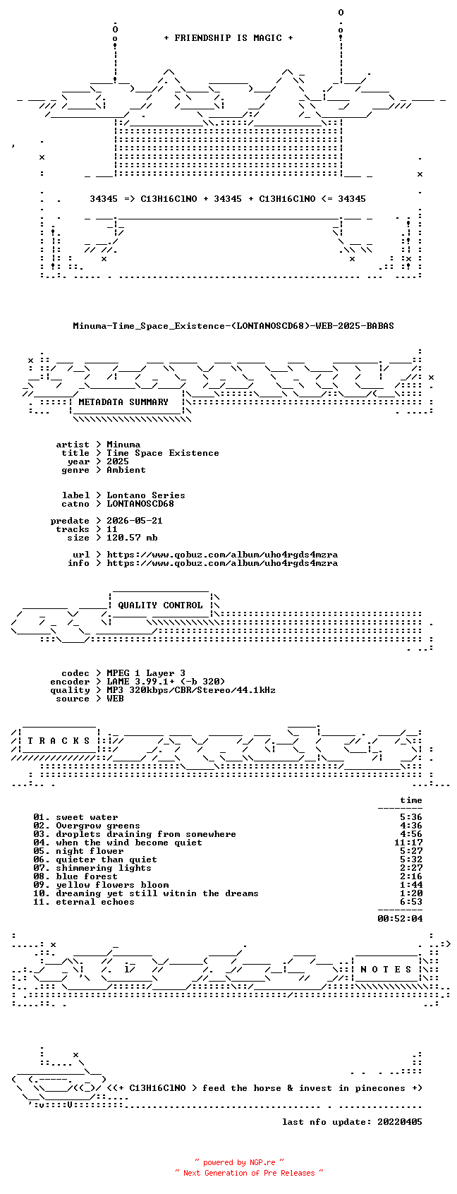 NFO for the release Minuma-Time_Space_Existence-(LONTANOSCD68)-WEB-2025-BABAS by BABAS