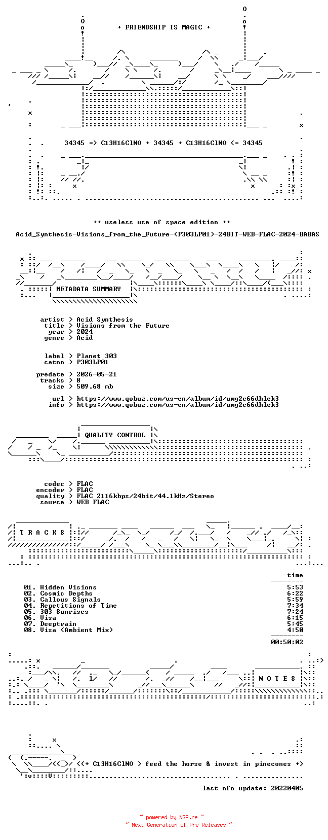 NFO for the release Acid_Synthesis-Visions_from_the_Future-(P303LP01)-24BIT-WEB-FLAC-2024-BABAS by BABAS