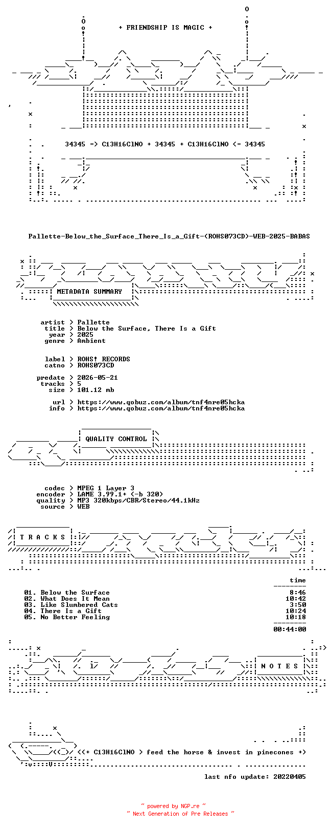 NFO for the release Pallette-Below_the_Surface_There_Is_a_Gift-(ROHS073CD)-WEB-2025-BABAS by BABAS