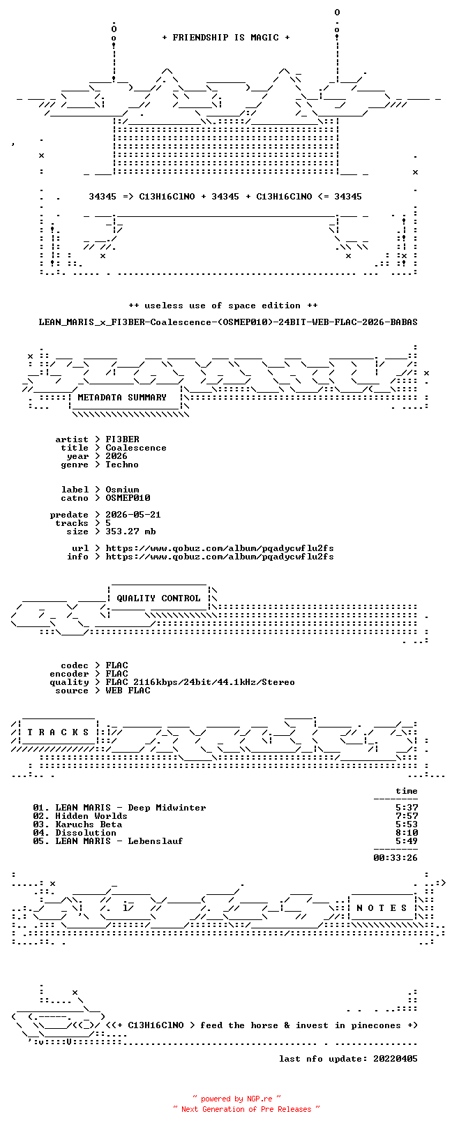NFO for the release LEAN_MARIS_x_FI3BER-Coalescence-(OSMEP010)-24BIT-WEB-FLAC-2026-BABAS by BABAS