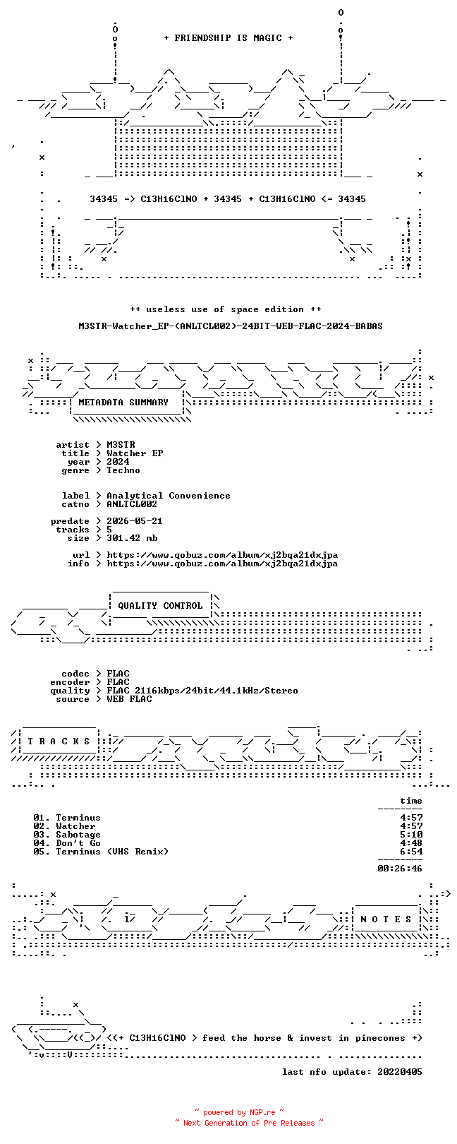 NFO for the release M3STR-Watcher_EP-(ANLTCL002)-24BIT-WEB-FLAC-2024-BABAS by BABAS