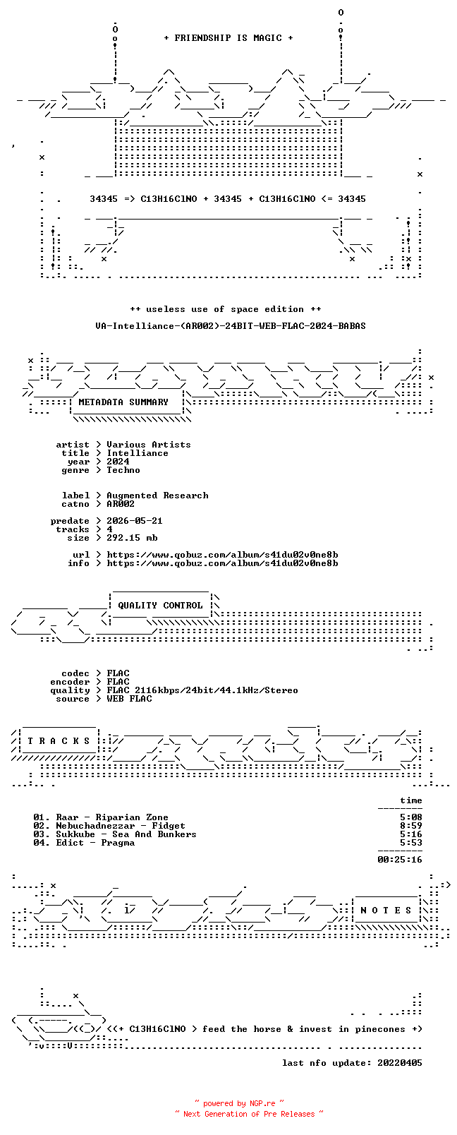 NFO for the release VA-Intelliance-(AR002)-24BIT-WEB-FLAC-2024-BABAS by BABAS