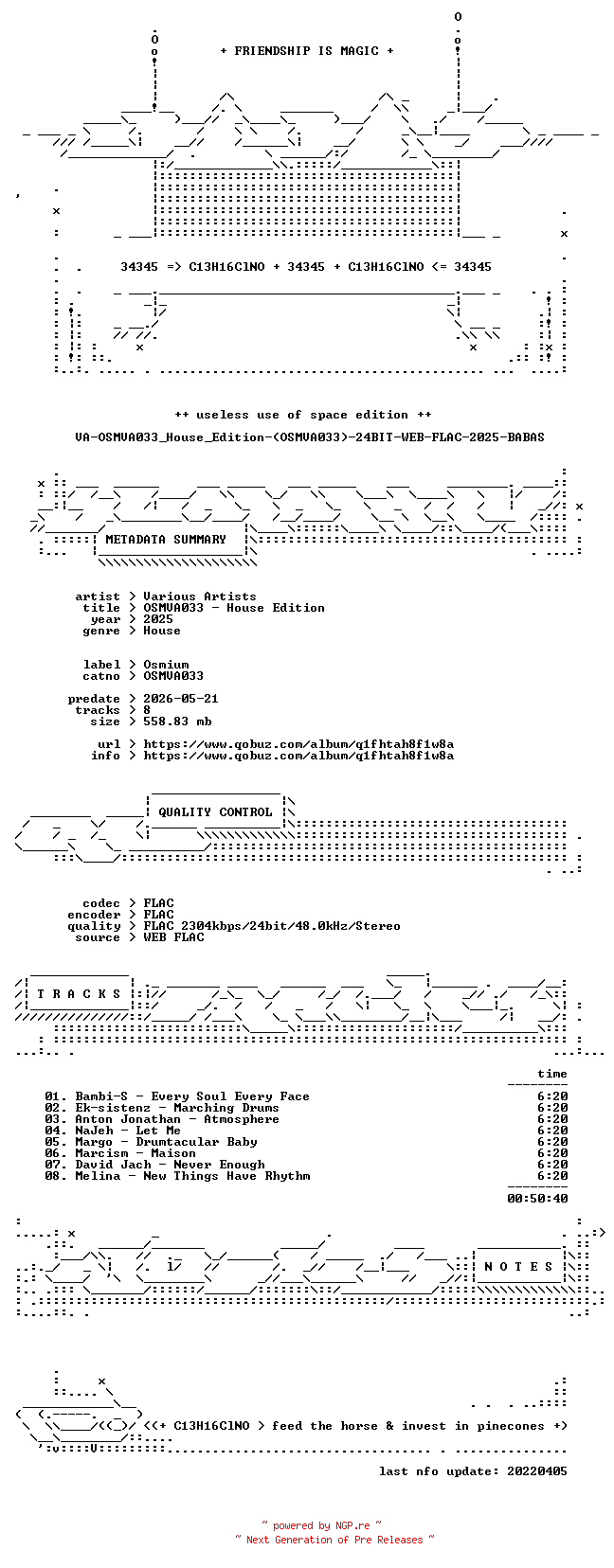 NFO for the release VA-OSMVA033_House_Edition-(OSMVA033)-24BIT-WEB-FLAC-2025-BABAS by BABAS