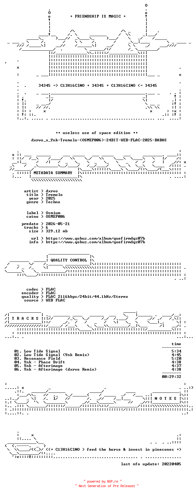 NFO for the release dxrvo_x_Ynk-Tremolo-(OSMEP006)-24BIT-WEB-FLAC-2025-BABAS by BABAS