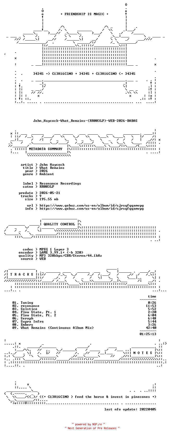 NFO for the release John_Haycock-What_Remains-(RR003LP)-WEB-2026-BABAS by BABAS