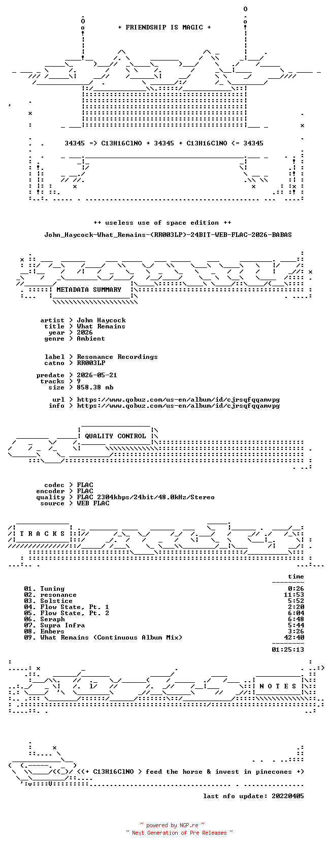 NFO for the release John_Haycock-What_Remains-(RR003LP)-24BIT-WEB-FLAC-2026-BABAS by BABAS