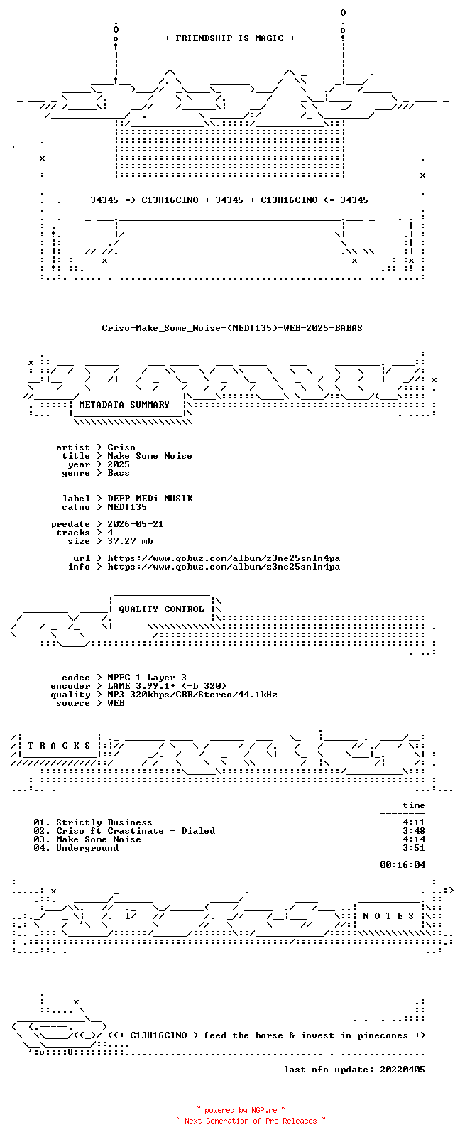NFO for the release Criso-Make_Some_Noise-(MEDI135)-WEB-2025-BABAS by BABAS