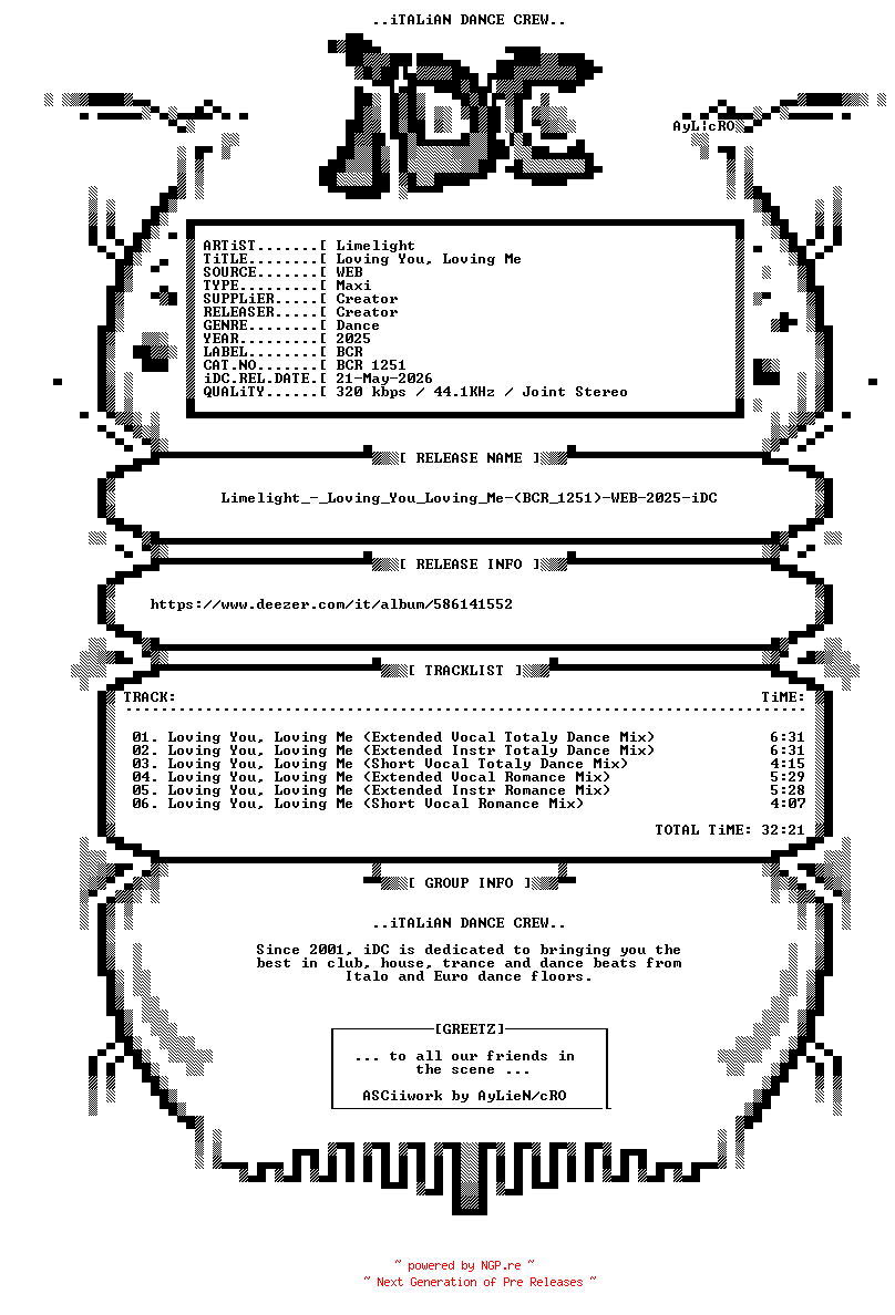 NFO for the release Limelight_-_Loving_You_Loving_Me-(BCR_1251)-WEB-2025-iDC by iDC