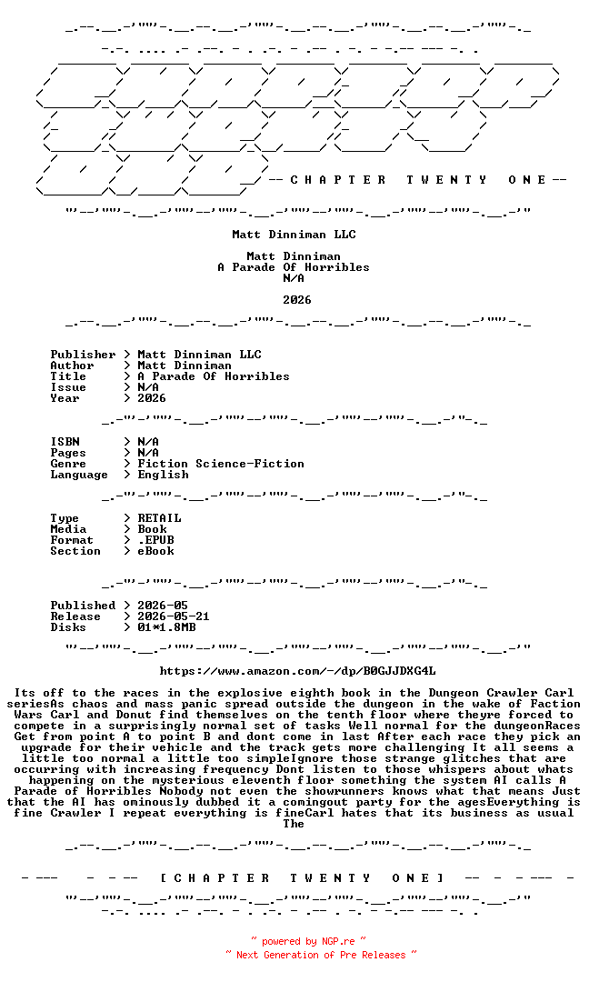 NFO for the release Matt.Dinniman.-.A.Parade.Of.Horribles.2026.RETAIL.EPUB.eBook-CTO by CTO