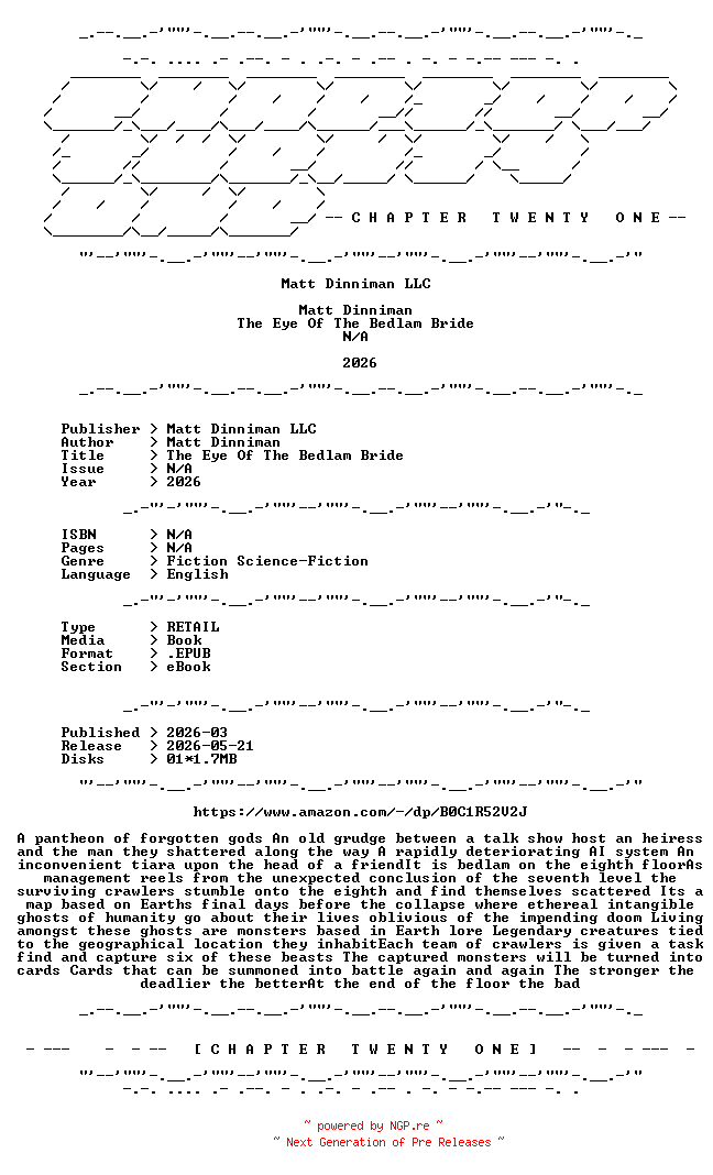 NFO for the release Matt.Dinniman.-.The.Eye.Of.The.Bedlam.Bride.2026.RETAIL.EPUB.eBook-CTO by CTO