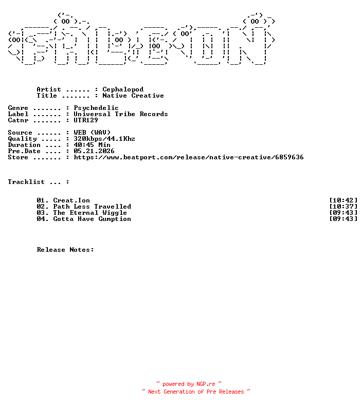 NFO for the release Cephalopod-Native_Creative-(UTR129)-WEB-2026-FALCON by FALCON