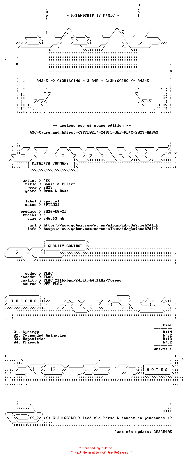 NFO for the release ASC-Cause_and_Effect-(SPTL021)-24BIT-WEB-FLAC-2023-BABAS by BABAS