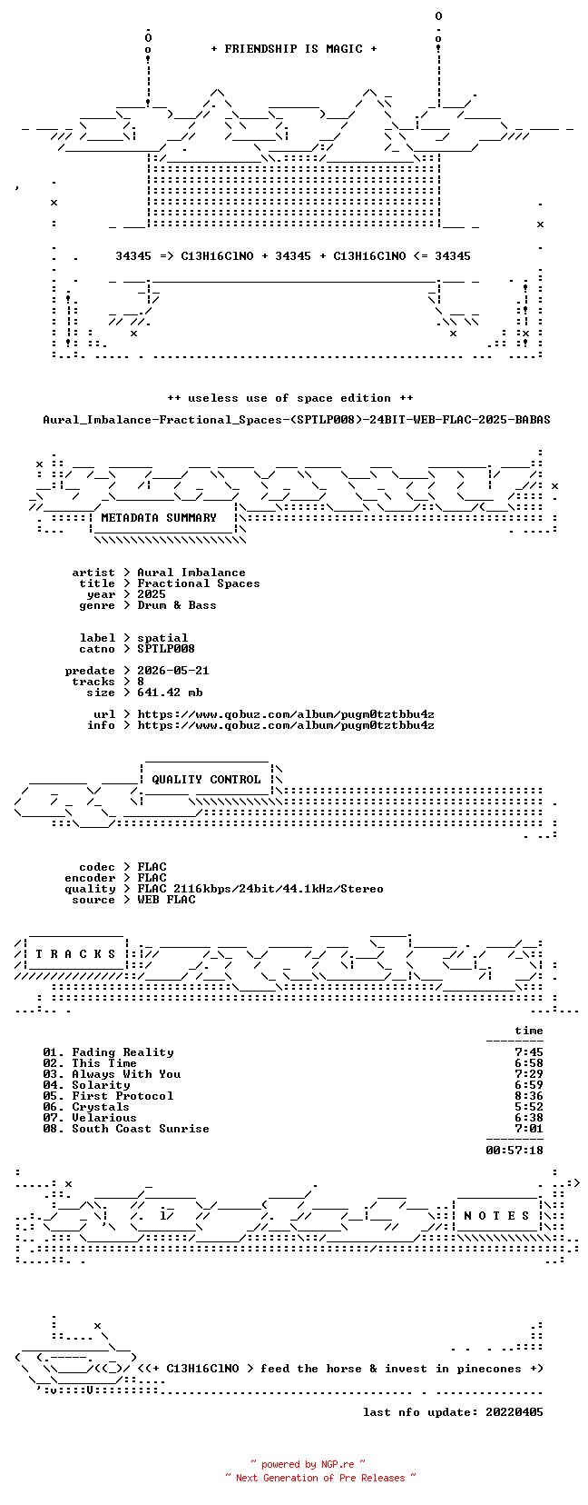 NFO for the release Aural_Imbalance-Fractional_Spaces-(SPTLP008)-24BIT-WEB-FLAC-2025-BABAS by BABAS