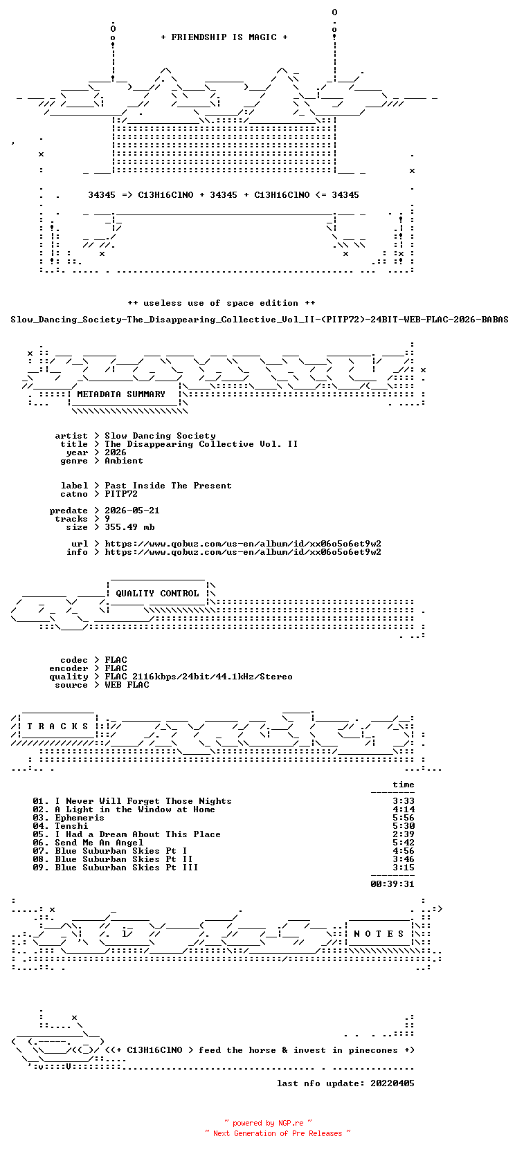 NFO for the release Slow_Dancing_Society-The_Disappearing_Collective_Vol_II-(PITP72)-24BIT-WEB-FLAC-2026-BABAS by BABAS