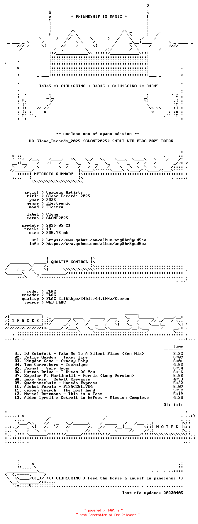 NFO for the release VA-Clone_Records_2025-(CLONE2025)-24BIT-WEB-FLAC-2025-BABAS by BABAS