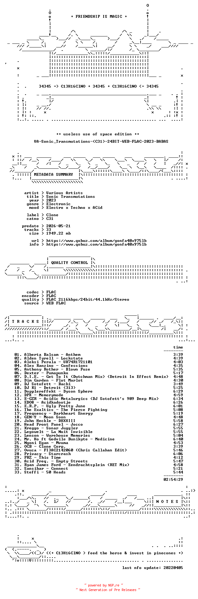 NFO for the release VA-Sonic_Transmutations-(C31)-24BIT-WEB-FLAC-2023-BABAS by BABAS
