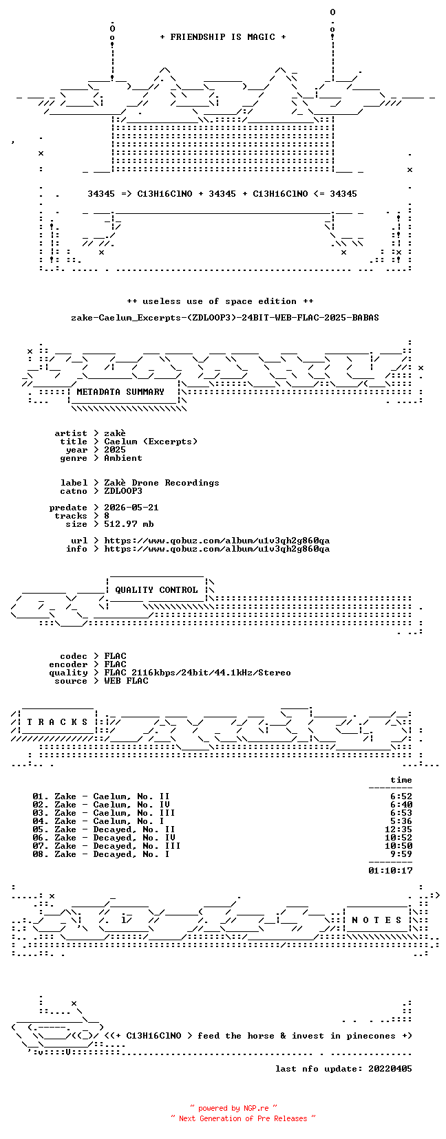 NFO for the release zake-Caelum_Excerpts-(ZDLOOP3)-24BIT-WEB-FLAC-2025-BABAS by BABAS