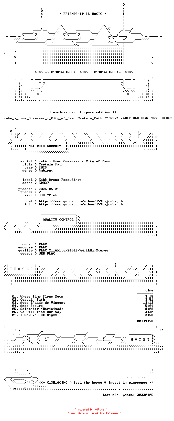 NFO for the release zake_x_From_Overseas_x_City_of_Dawn-Certain_Path-(ZD037)-24BIT-WEB-FLAC-2025-BABAS by BABAS
