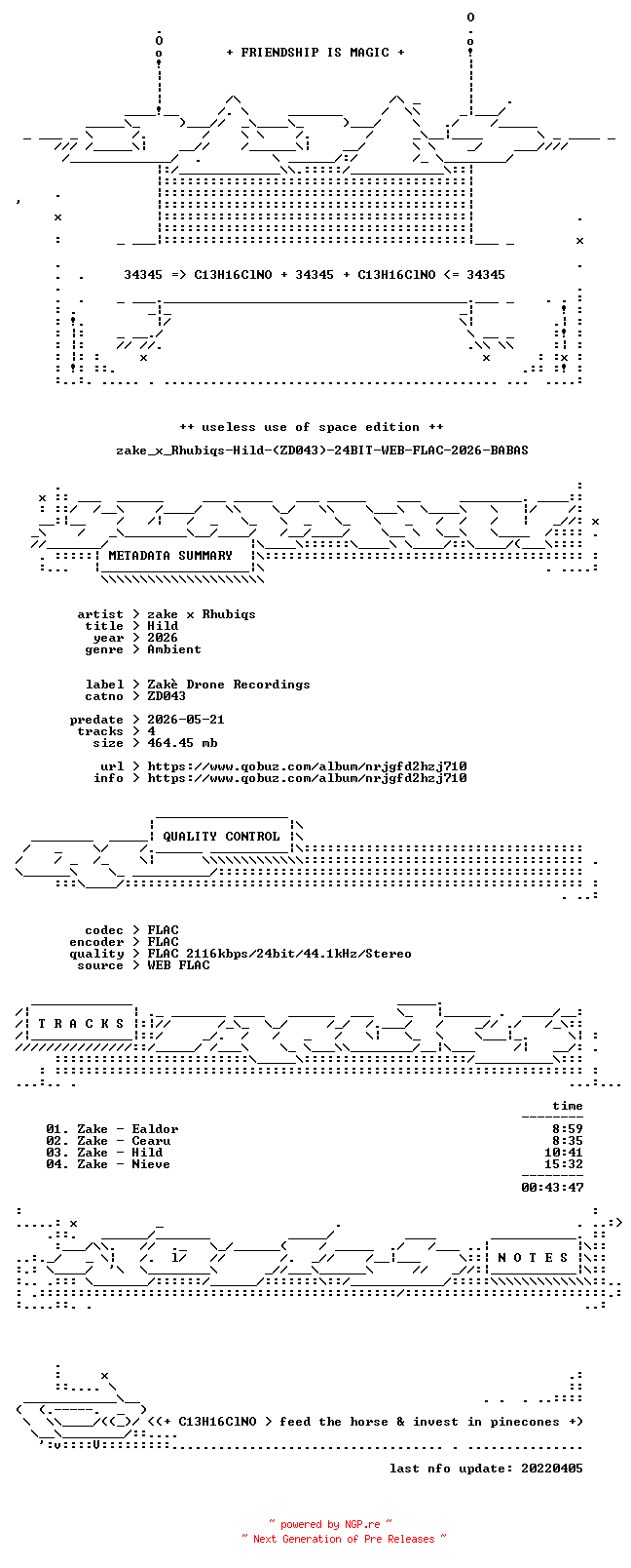 NFO for the release zake_x_Rhubiqs-Hild-(ZD043)-24BIT-WEB-FLAC-2026-BABAS by BABAS