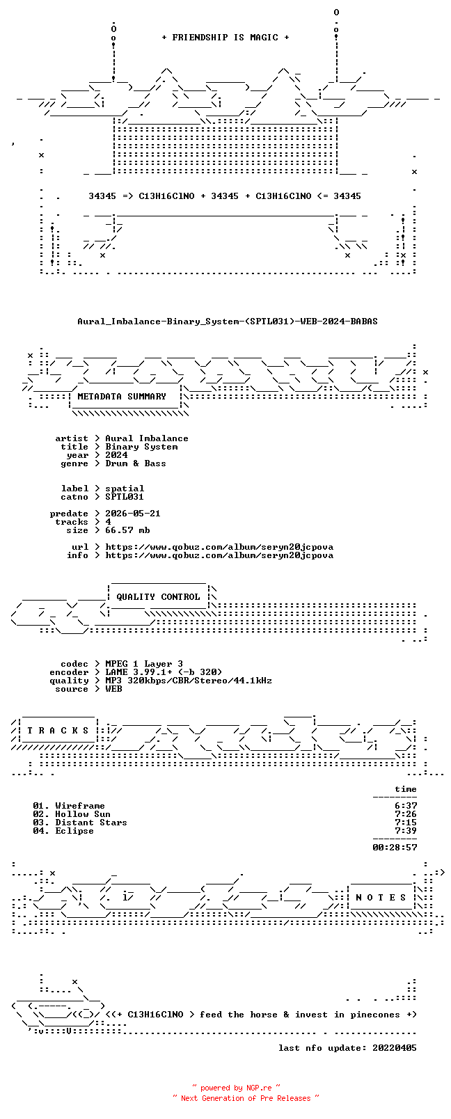 NFO for the release Aural_Imbalance-Binary_System-(SPTL031)-WEB-2024-BABAS by BABAS
