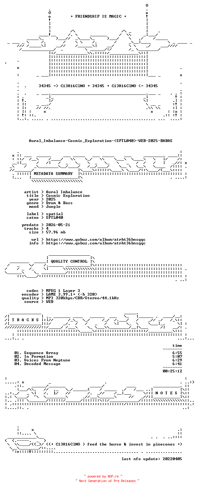 NFO for the release Aural_Imbalance-Cosmic_Exploration-(SPTL040)-WEB-2025-BABAS by BABAS