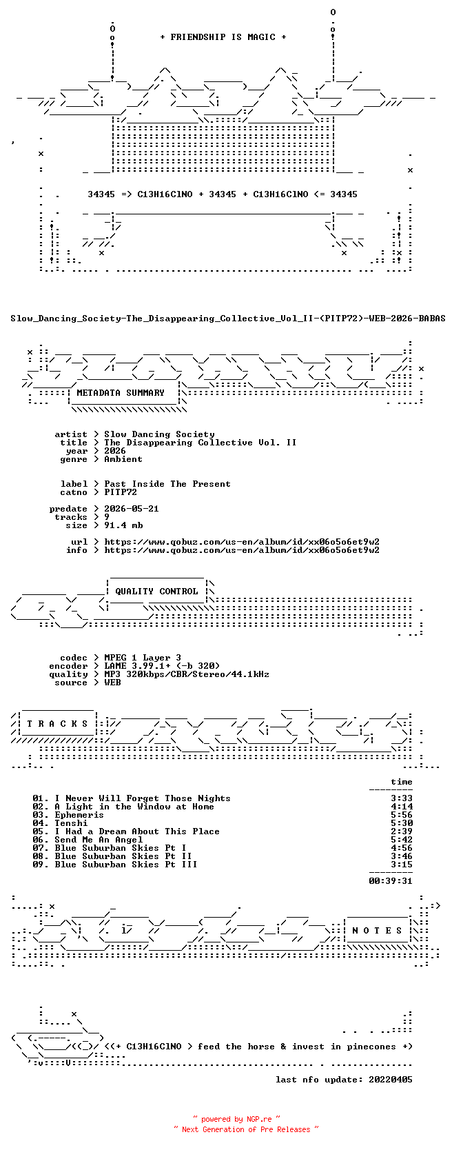 NFO for the release Slow_Dancing_Society-The_Disappearing_Collective_Vol_II-(PITP72)-WEB-2026-BABAS by BABAS