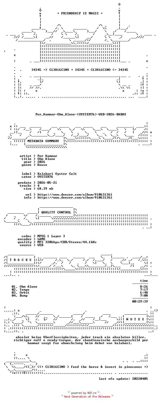 NFO for the release Per_Hammar-Ohm_Alone-(OYSTER76)-WEB-2026-BABAS by BABAS