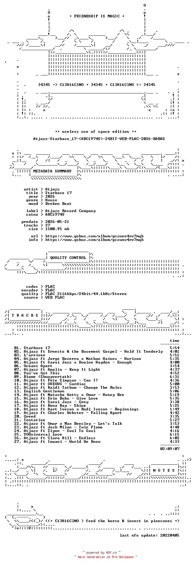 NFO for the release Atjazz-Starbase_17-(ARC1974V)-24BIT-WEB-FLAC-2026-BABAS by BABAS