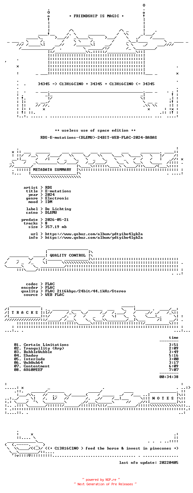 NFO for the release RDS-E-mutations-(DLEMU)-24BIT-WEB-FLAC-2024-BABAS by BABAS
