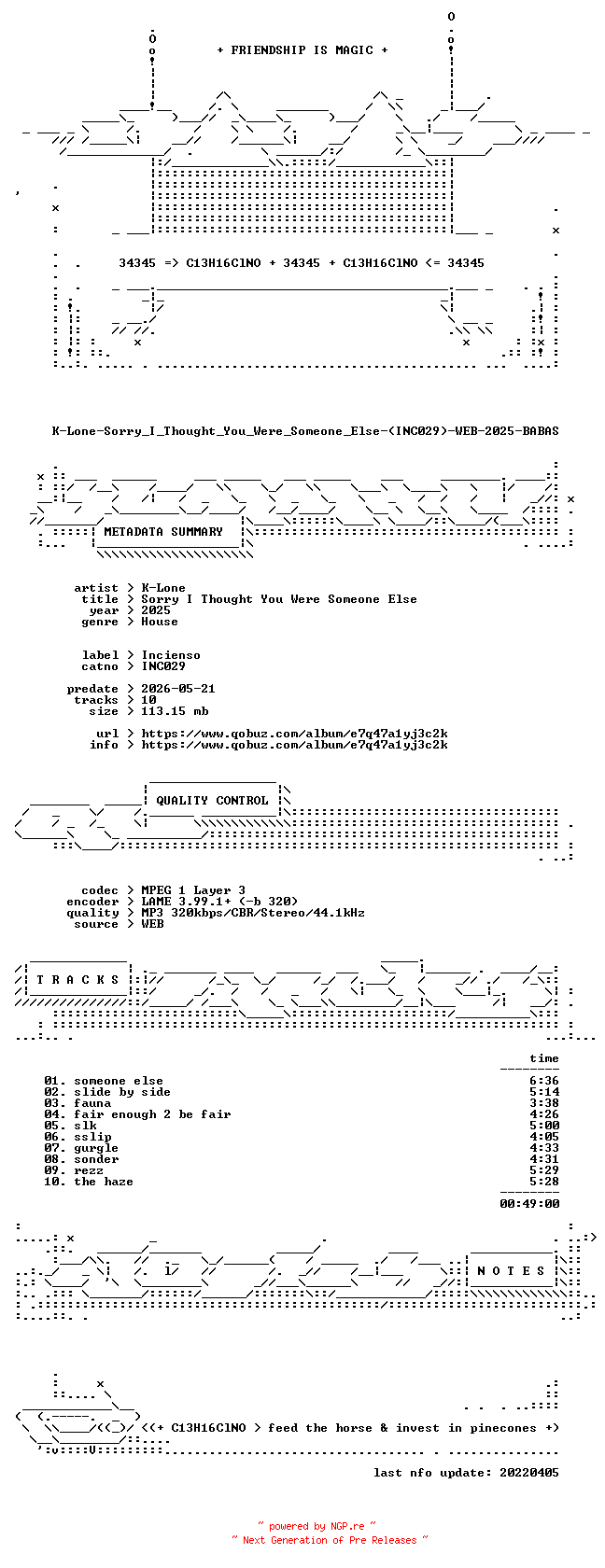 NFO for the release K-Lone-Sorry_I_Thought_You_Were_Someone_Else-(INC029)-WEB-2025-BABAS by BABAS
