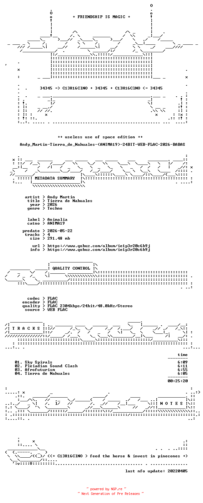 NFO for the release Andy_Martin-Tierra_de_Nahuales-(ANIMA19)-24BIT-WEB-FLAC-2026-BABAS by BABAS