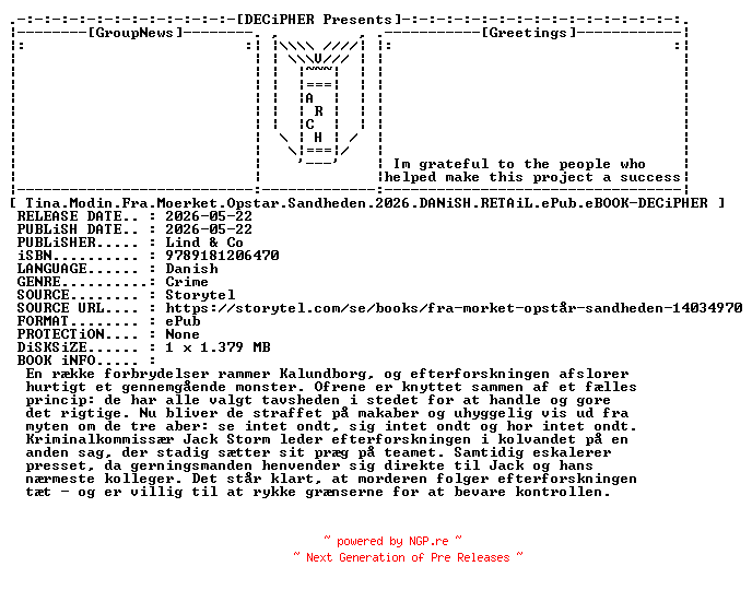 NFO for the release Tina.Modin.Fra.Moerket.Opstar.Sandheden.2026.DANiSH.RETAiL.ePub.eBOOK-DECiPHER by DECiPHER