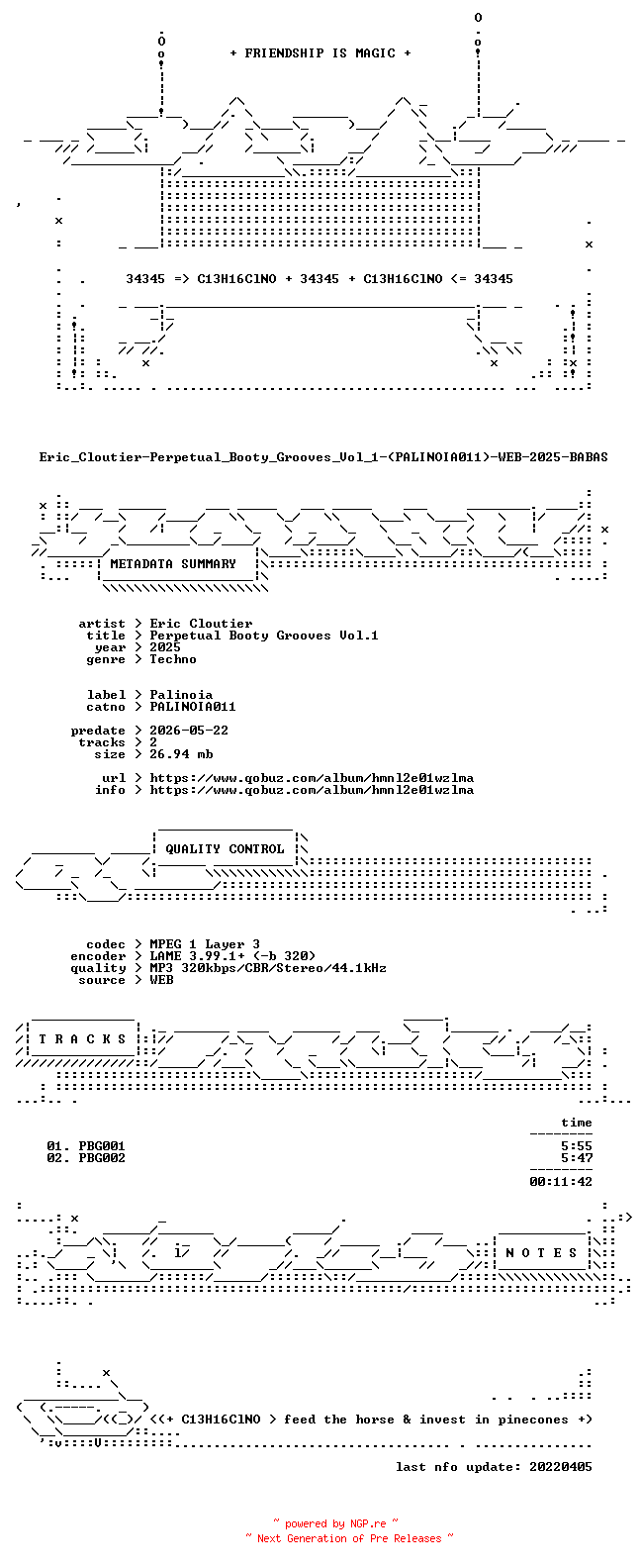 NFO for the release Eric_Cloutier-Perpetual_Booty_Grooves_Vol_1-(PALINOIA011)-WEB-2025-BABAS by BABAS