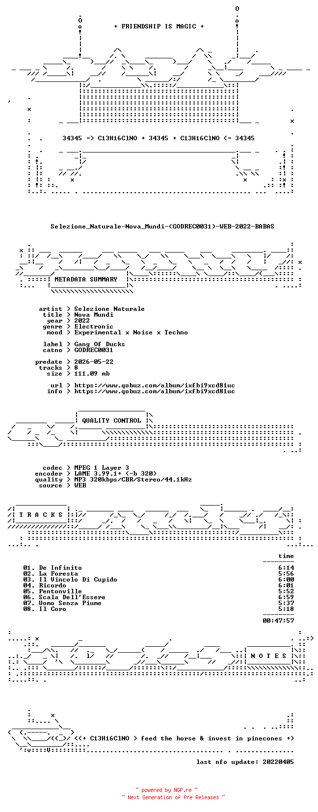 NFO for the release Selezione_Naturale-Nova_Mundi-(GODREC0031)-WEB-2022-BABAS by BABAS
