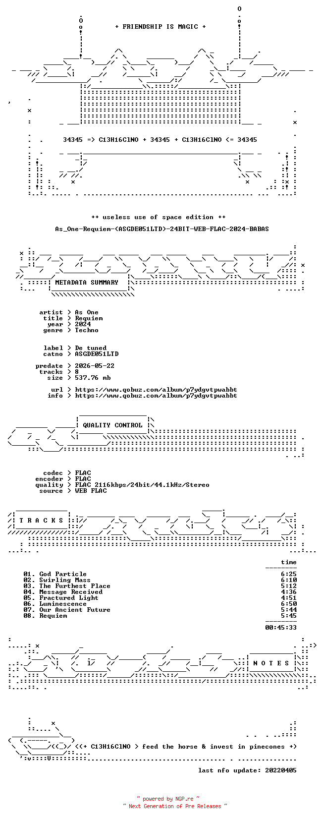 NFO for the release As_One-Requiem-(ASGDE051LTD)-24BIT-WEB-FLAC-2024-BABAS by BABAS