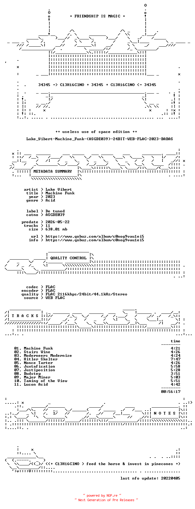 NFO for the release Luke_Vibert-Machine_Funk-(ASGDE039)-24BIT-WEB-FLAC-2023-BABAS by BABAS