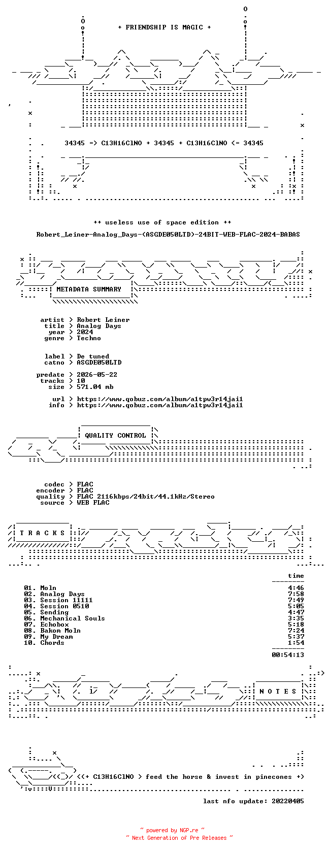 NFO for the release Robert_Leiner-Analog_Days-(ASGDE050LTD)-24BIT-WEB-FLAC-2024-BABAS by BABAS