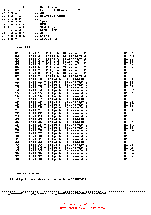 NFO for the release Van_Dusen-Folge_06_Sturmnacht_2-ABOOK-WEB-DE-2023-MONGOS by MONGOS