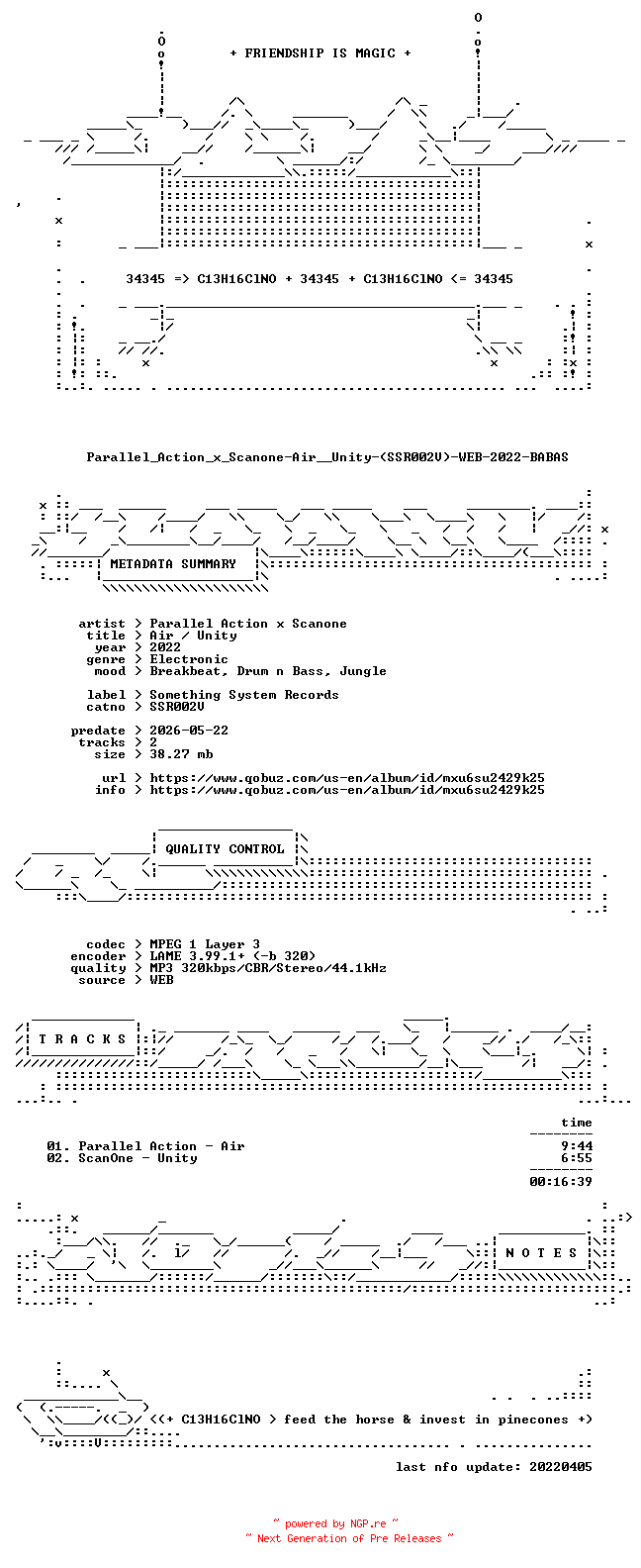 NFO for the release Parallel_Action_x_Scanone-Air__Unity-(SSR002V)-WEB-2022-BABAS by BABAS