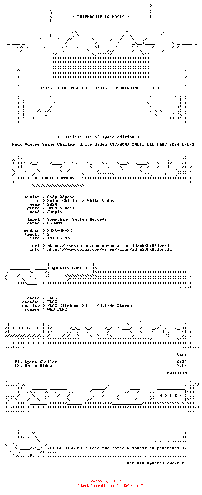 NFO for the release Andy_Odysee-Spine_Chiller__White_Widow-(SSR004)-24BIT-WEB-FLAC-2024-BABAS by BABAS