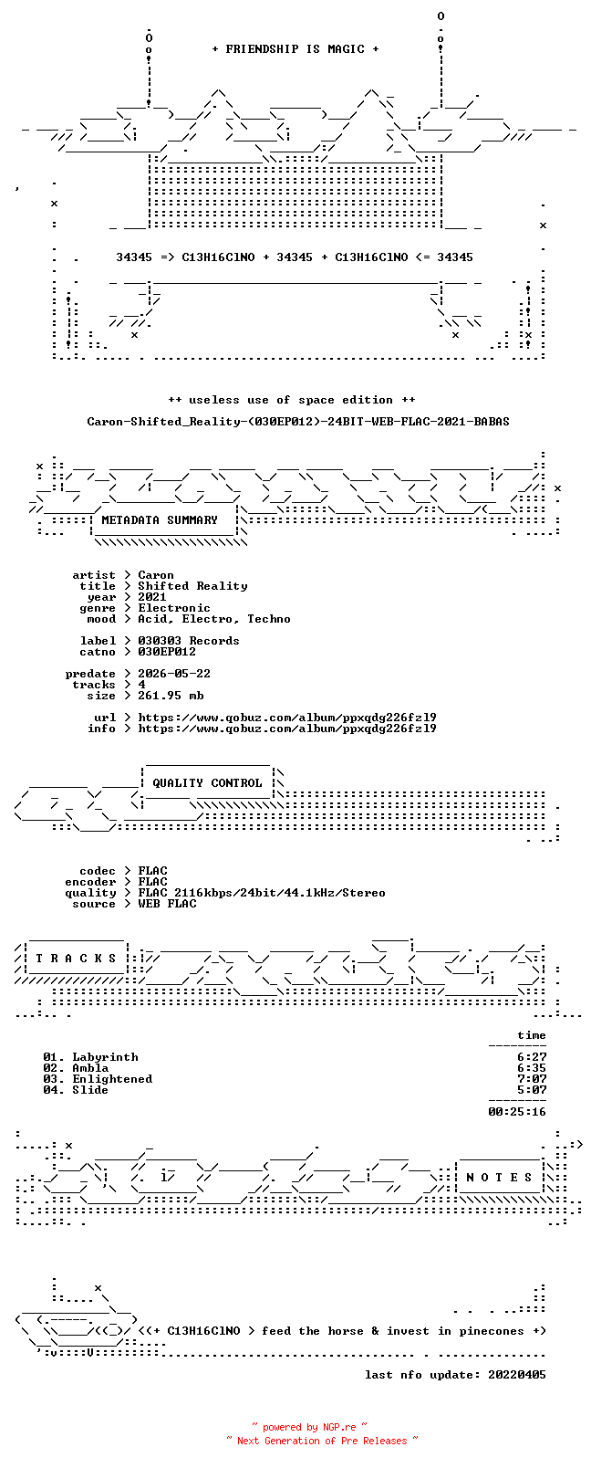 NFO for the release Caron-Shifted_Reality-(030EP012)-24BIT-WEB-FLAC-2021-BABAS by BABAS