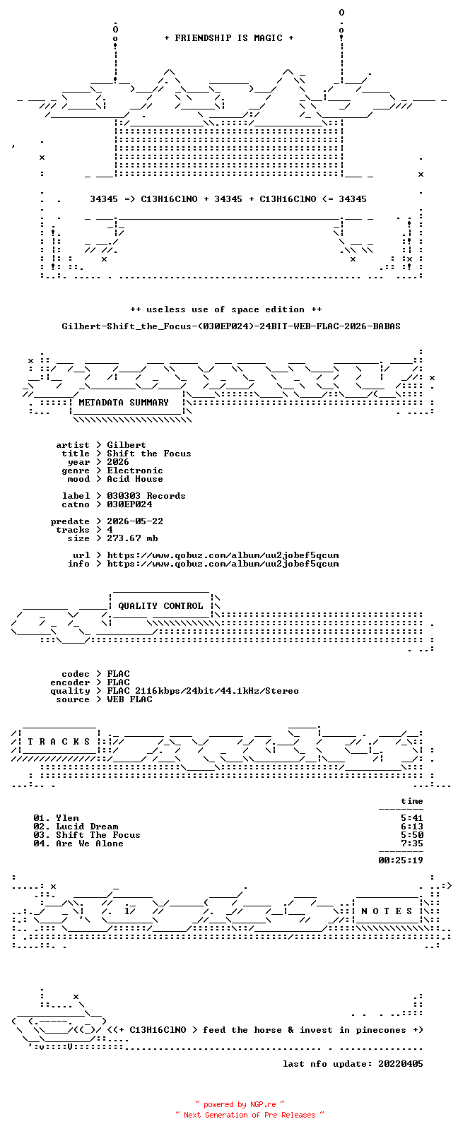 NFO for the release Gilbert-Shift_the_Focus-(030EP024)-24BIT-WEB-FLAC-2026-BABAS by BABAS