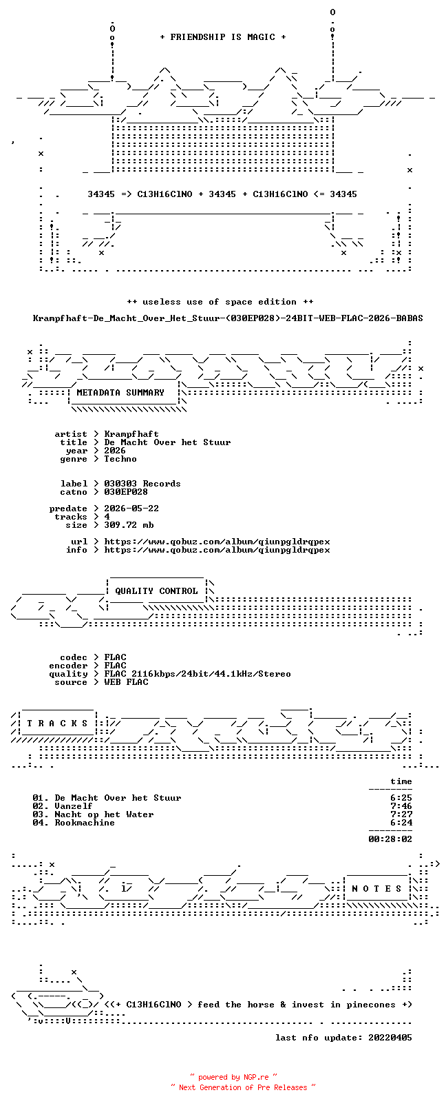 NFO for the release Krampfhaft-De_Macht_Over_Het_Stuur-(030EP028)-24BIT-WEB-FLAC-2026-BABAS by BABAS