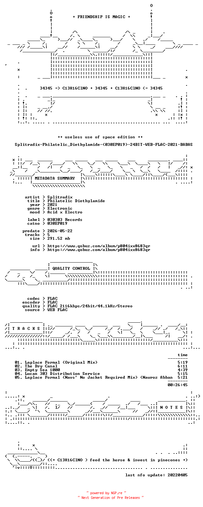 NFO for the release Splitradix-Philatelic_Diethylamide-(030EP019)-24BIT-WEB-FLAC-2021-BABAS by BABAS