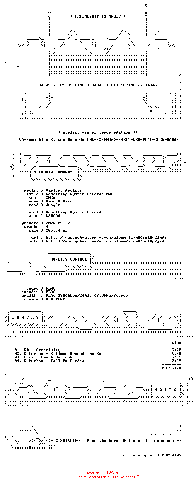 NFO for the release VA-Something_System_Records_006-(SSR006)-24BIT-WEB-FLAC-2026-BABAS by BABAS