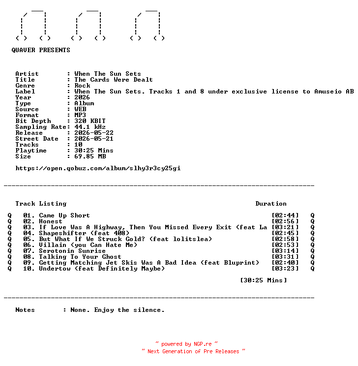 NFO for the release When_The_Sun_Sets-The_Cards_Were_Dealt-WEB-2026-QUAVER by QUAVER