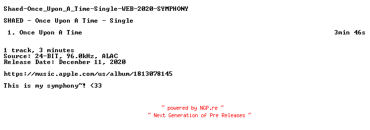 NFO for the release Shaed-Once_Upon_A_Time-Single-WEB-2020-SYMPHONY_INT by SYMPHONY_INT