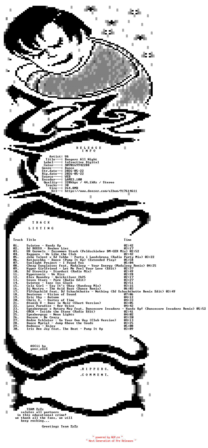 NFO for the release VA_-_Bangerz_All_Night-(4070169942288)-WEB-2026-ZzZz by ZzZz