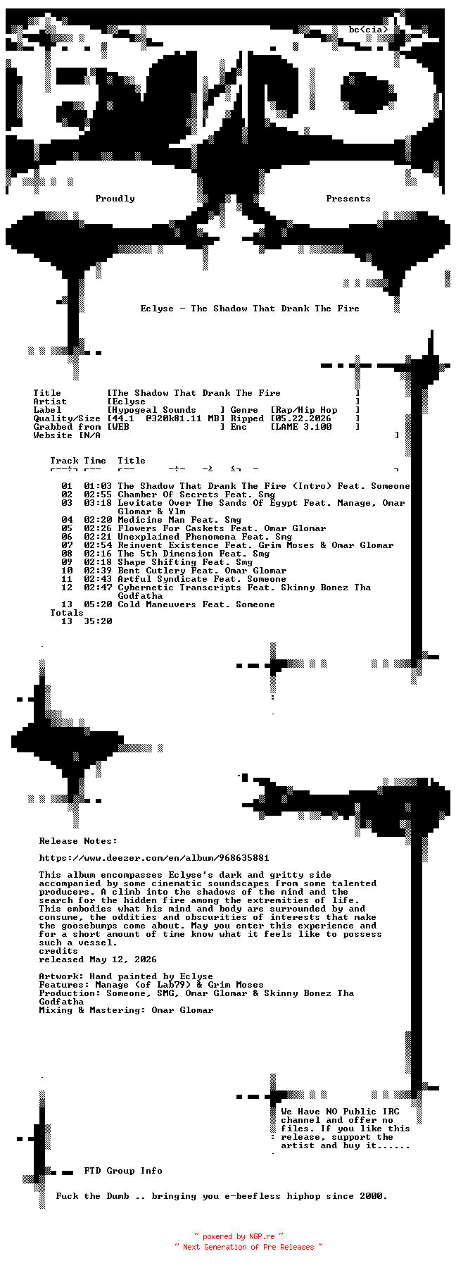 NFO for the release Eclyse-The_Shadow_That_Drank_The_Fire-WEB-2026-FTD by FTD